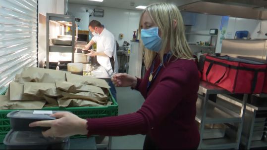Working at Lodging House Mission in Glasgow to help provide microwaveable meals to vulnerable people across the city.