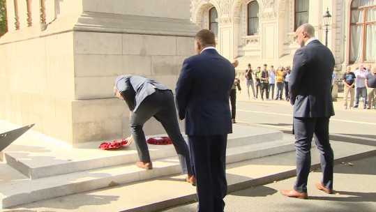 Wreaths are laid at the Cenotaph.