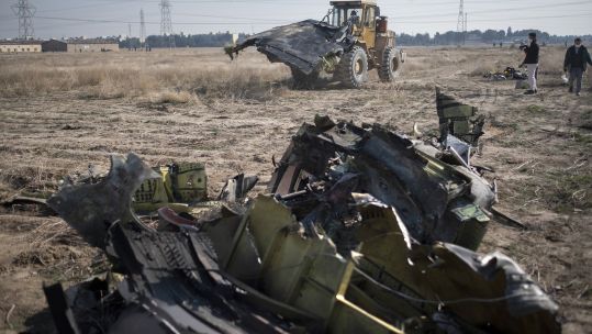 Wreckage at the site of a crash of an Iranian Boeing 737 jet about 30 miles south of Tehran, Wednesday, January 8, 2020 CREDIT PA IMAGES 080120.jpg
