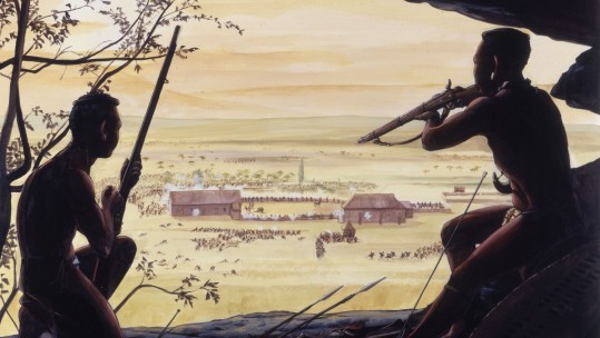 Zulus observe Rorke's Drift from Shiyane Hill