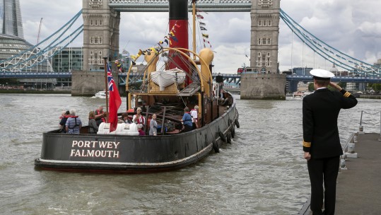 90-year-old steam tug takes Royal Navy salute