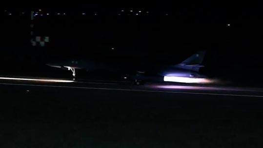 a B-1 bomber taking off from a runway, after the strikes were launched in Iraq and Syria 03022024 CREDIT US Central Command