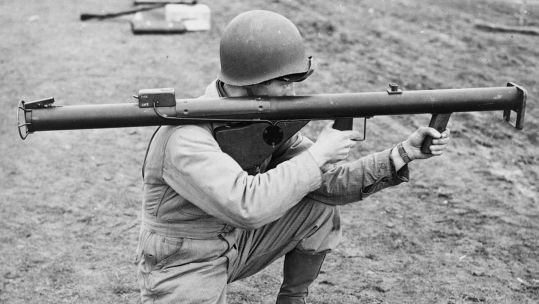 A US Army soldier holding a bazooka in 1943 CREDIT US Library of Congress