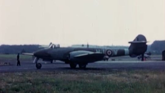 Archive image of a Gloster Meteor taxiing SCREENGRAB FROM FOOTAGE CREDIT RAF Museum