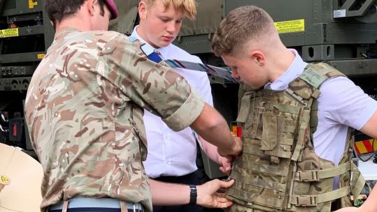 army STem Event 2019 Sandhurst military academy - children getting hands on with machinery 4 Credit BFBS 30.09.19