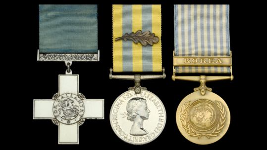 Awarded posthumously to Lieutenant T. E. Waters of the West Yorkshire Regiment George Cross for the korean war CREDIT Dix Noonan Webb