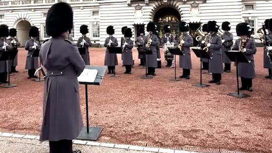 The Band of the Welsh Guards performed the Nato hymn for the 75th anniversary of the organisation (Picture: Royal Family).