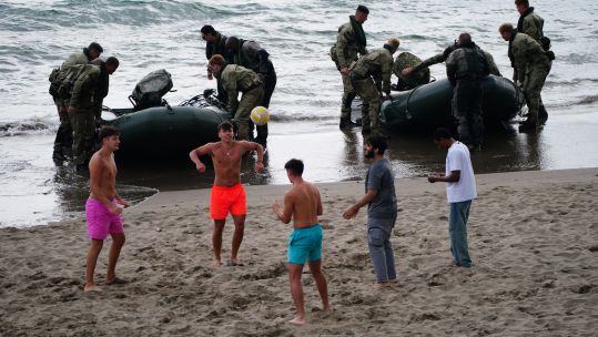 beach football with royal marines raiding drills cornwall CREDIT PA Wires.jpg