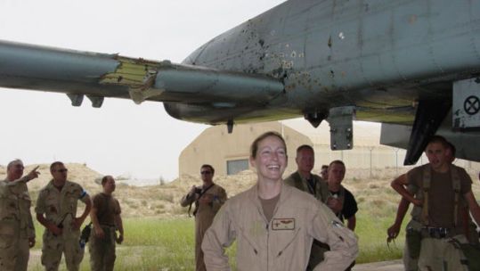 Col (Retd) Kim Campbell with the damaged A 10, aircraft 987 CREDIT Col (Retd) Kim Campbell