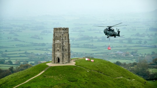 CHS MERLIN HELICOPTER HELPS AT GLASTONBURY TOR