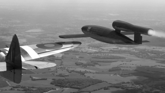 WWII Spitfire tipping V1 bomb