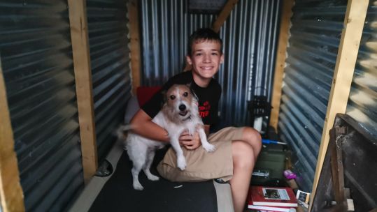 Cadet Ben Hall in his Anderson Shelter. Credit Shelley Hall