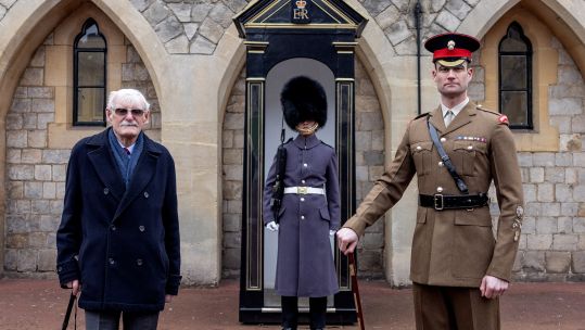 exGrenadier Guard Barney Cresswell WO David Roper at Windsor Castle 21012022 CREDIT Alex Welirang SSAFA .jpg
