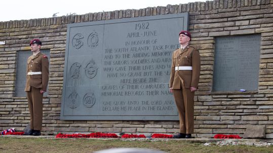 falklands Landing flag Guards paras stood near poppy wreaths 210523.jpeg
