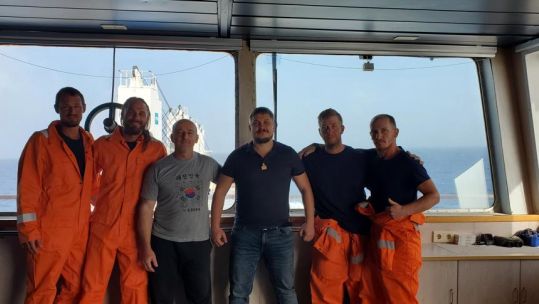 Fight Oar Die team aboard the Hanze Goteborg after being picked up (Picture: Fight Oar Die).