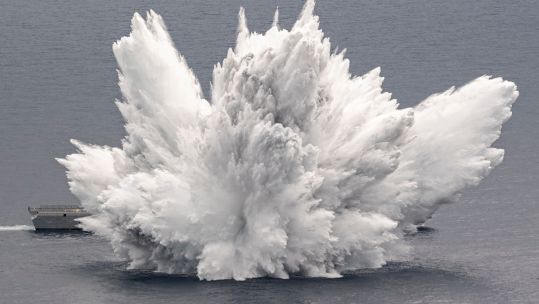 The French Navy's FLF Courbet stood up to an explosion during a 'shock test' during an experiment (Picture: Marine Nationale)