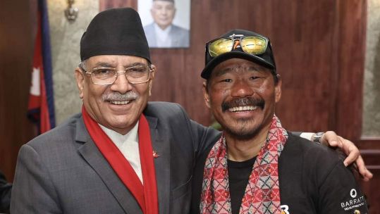 Gurkha veteran Hari Budha Magar greeted by Prime Minister Pushpa Kamal Dahal 2 CREDIT PM Office