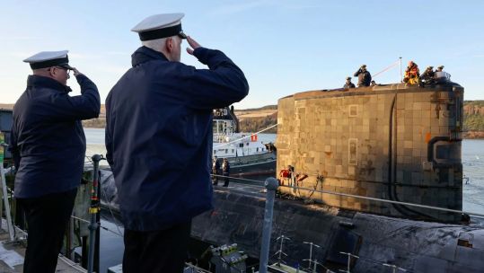 Trafalgar-class nuclear submarine, HMS Triumph made its final journey today, as she departed HM Naval Base Clyde for the last time in her three decade long career (Picture: Royal Navy)