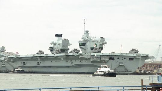 HMS Queen Elizabeth alongside in Portsmouth ahead of the deployment.