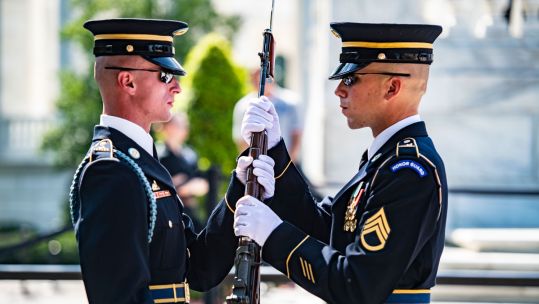 Image ID 6773016 Tomb Guards take part in the Changing of the Guard ceremony at Arlington National Cemetery, Virginia on 5 August 2021 CREDIT US Army Arlington National Cemetery