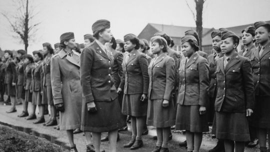 Image ID W6M4A4 Lt Col Charity Adams pictured in 1945 when she was a Maj inspects the first contingent of 6888th Central Postal Directory Battalion on 15 February 1945 Six Triple Eight CREDIT Alpha Stock Alamy Stock Photo EXP 04112023