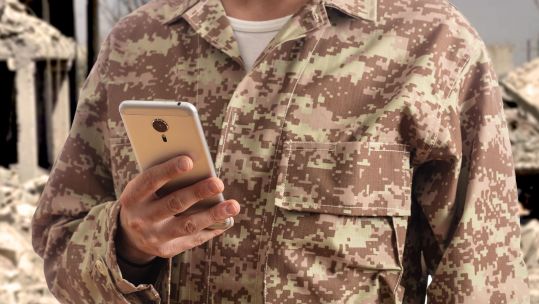 Soldier with smartphone