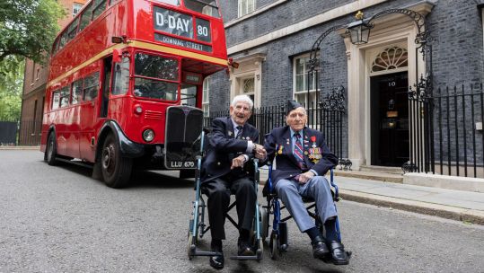 Left to right are D-Day veterans George Chandler and Bernard Morgan seen outside No 10 Downing Street in London on 21 May 2024 CREDIT Crown Copyright