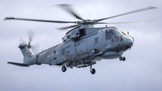 The Royal Navy dispatched a Merlin helicopter to St Martin's after a suspected WWII device was found on a beach (Picture: RNAS Culdrose)