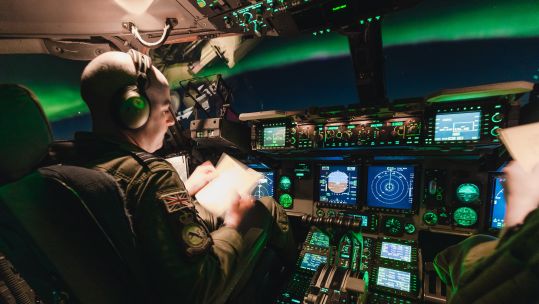 Northern lights captured by RAF Globemaster C17 crew members during Norway flight