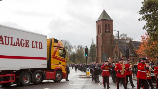 Remembrance: Armistice Day truck procession in Bedworth - CREDIT: SWNS