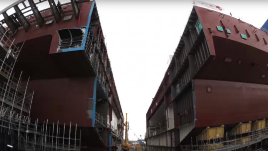 Gigantic Aircraft Carrier Section Skidded Into Place