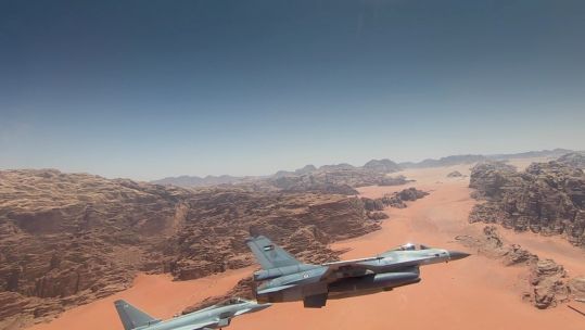 RAF Typhoon pilots have been pushing their skills to the limit alongside the Royal Jordan Air Force over the Wadi Rum desert (Picture: Royal Air Force)