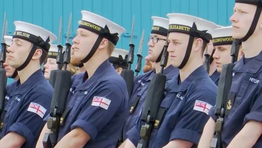 rehearsals for coronation at HMS Excellent CREDIT BFBS