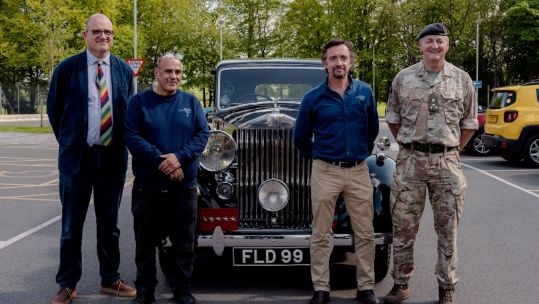 Former Top Gear presenter Richard Hammond drives Field Marshal Bernard Law Montgomery's Rolls Royce to the RLC Museum (Picture: Royal Logistics Corps).