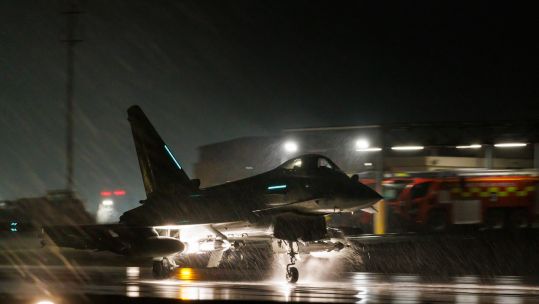 Royal Air Force Typhoon FGR4 takes off to carry out Air Strikes against Houthi military targets in Yemen. On 22 January, the UK conducted further strikes against Houthi targets (Picture: MOD).