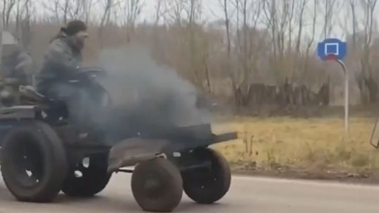 Russian forces use tractors in place of combat vehicles as they continue to lose armour (Picture: Russian Social Media)