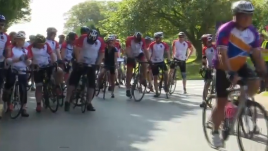 Cyclists in the Sir Galahad ride. 