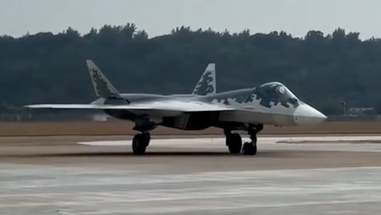 The Felon Su-57 aircraft is said to be Russia's most advanced stealth fighter however a recent appearance has brought that claim into question (Picture: China Social Media)