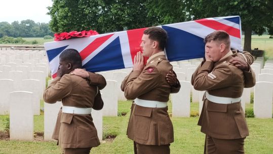 The coffin was carried to the graveside by serving soldiers of 14th Regiment Royal Artillery CREDIT Crown Copyright