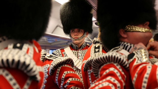 Armed Forces personnel participating in the coronation procession travelled to London via train overnight, arriving at Waterloo Station at dawn.