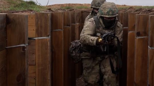 Ukrainian troops training trench warfare during the UK-led Operation Interflex