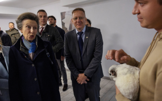 01102025 The Princess Royal talks with a Ukrainian veteran during his animal therapy session at a rehabilitation centre for Ukrainian war veterans in Kyiv CRED PA