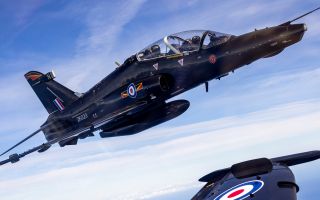 This view of a Hawk TMk2 from RAF Valley on a training sortie above the Mediterranean Sea 