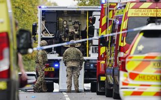02102025 Members of the Army with a bomb disposal robot at the scene of an incident at Heaton Park Hebrew Congregation synagogue in Crumpsall, Manchester
