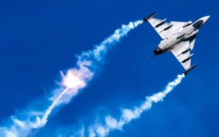 The Gripen has been a popular choice for six air forces, this Hungarian example deploying a flare