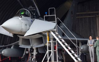 The Princess of Wales stands beside a RAF Typhoon at RAF Coningsby during her visit (Picture: PA)