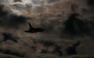 An RAF Typhoon FGR4 takes off on a mission to attack on an Islamic State underground facility in Syria