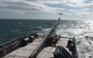 Footage shows the Nyan kamikaze drone taking off from the deck of XV Patrick Blackett (Picture: Royal Navy)