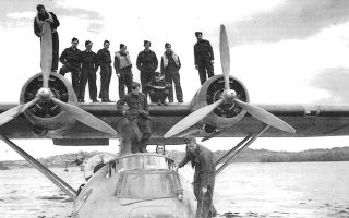 119 Sqn Catalina FP529 and Flt Lt J.V. Gibson and crew Castle Archdale, 3rd August 1942 (Picture: David Allen Pembroke / Dock Heritage Trust Archive)