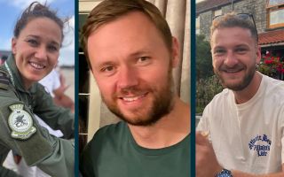 Lieutenant Lily-Mae Fisher, Lieutenant Commander Chris Gayson and Petty Officer Owen Green died when the Merlin Mk4 crashed in a field in Devon (Picture: MOD/BFBS composite)